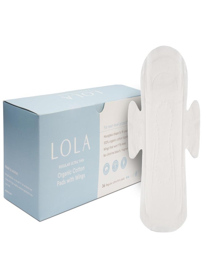LOLA Non-Toxic Cotton Pads for Women - 36 Count, Regular, Ultra Thin with Wings - Organic Pads & Panty Liners for Women - Image 1